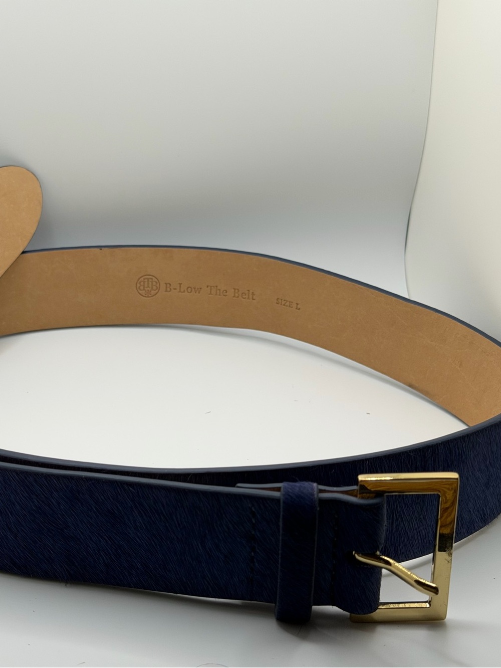 B-Low The Belt women’s Navy Leather Belt with Gold Buckle L